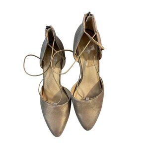 NEW Eileen Fisher Rope Ghillie Lace Block Heel Platinum Metallic D’Orsay Size 8